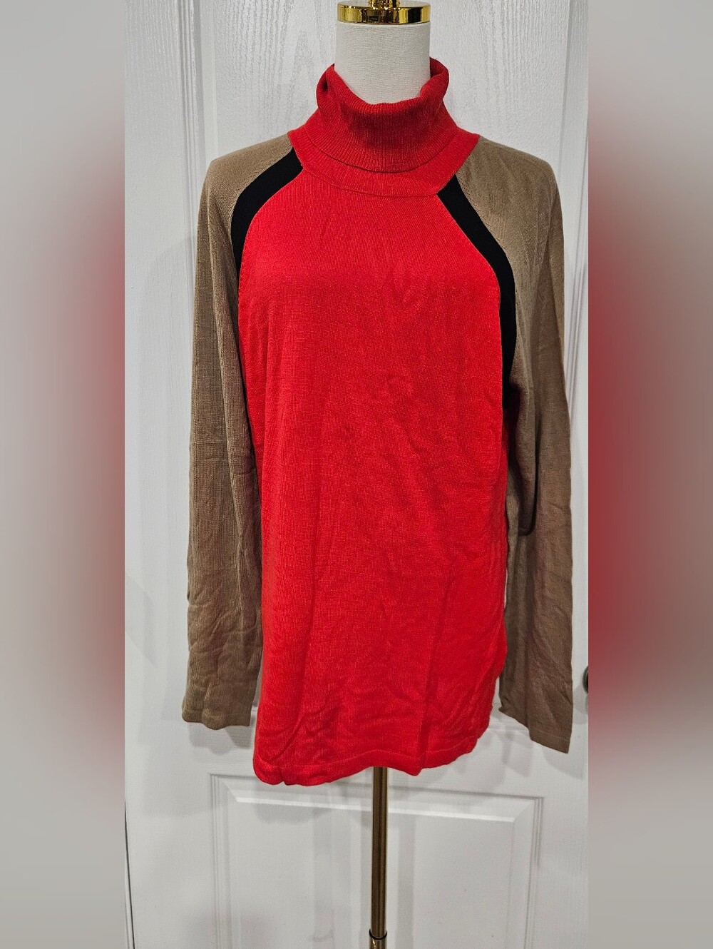 Jones New York Red, Brown & Black Turtleneck Sweater
